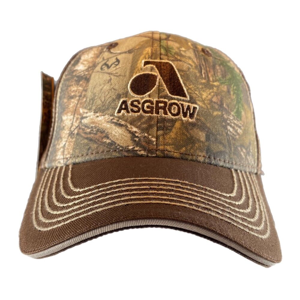 ASGROW Seed Hat Cap Brown with Real Tree Camo Front Panel Adjustable - Farm Ag